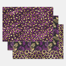 Estampado de leopardo morado con hojas tropicales 