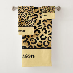 Estampado de leopardo negro y dorado con monograma