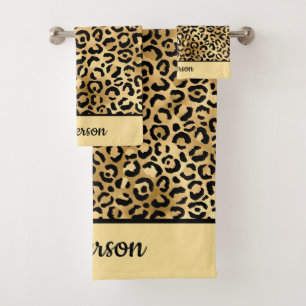 Estampado de leopardo negro y dorado con monograma