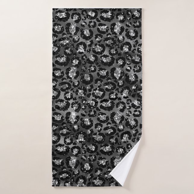 Estampado de leopardo negro y gris plateado (Toalla de baño)