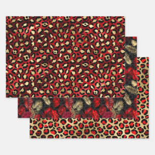 Estampado de leopardo rojo con hojas tropicales do