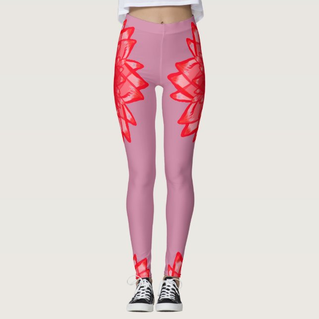 Estampado de plores rojo el su legging adaptable (Anverso)