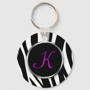 Estampado de zebra: Monograma púrpura: Llavero