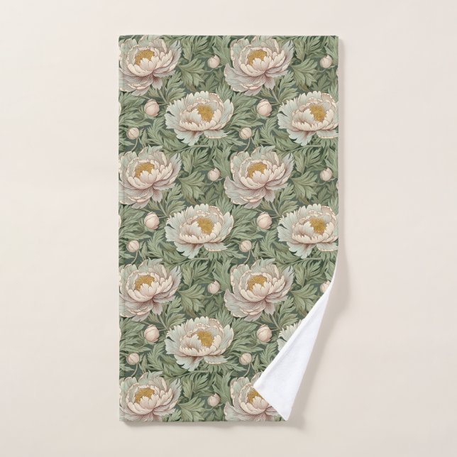Estampado Floral Antiguo de Peonía Blanca (Toalla de mano)