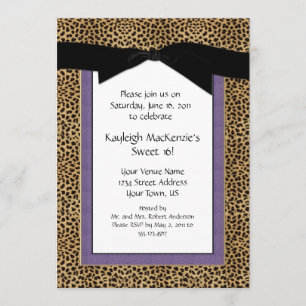 Estampado leopardo e invitación púrpura del dulce