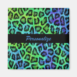 "Estampado leopardo verde y azul" imán cuadrado d