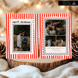 Estampilla de Navidad Retro Merry Sripes Foto de l