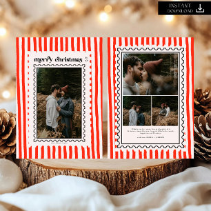Estampilla de Navidad Retro Merry Sripes Foto de l