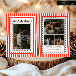 Estampilla de Navidad Retro Merry Sripes Foto de l