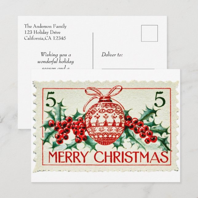 Estampilla de rehenes de navidad vintage (Anverso / Reverso)