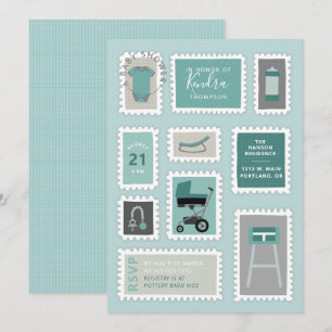 Estampillas con invitación a la ducha para bebés