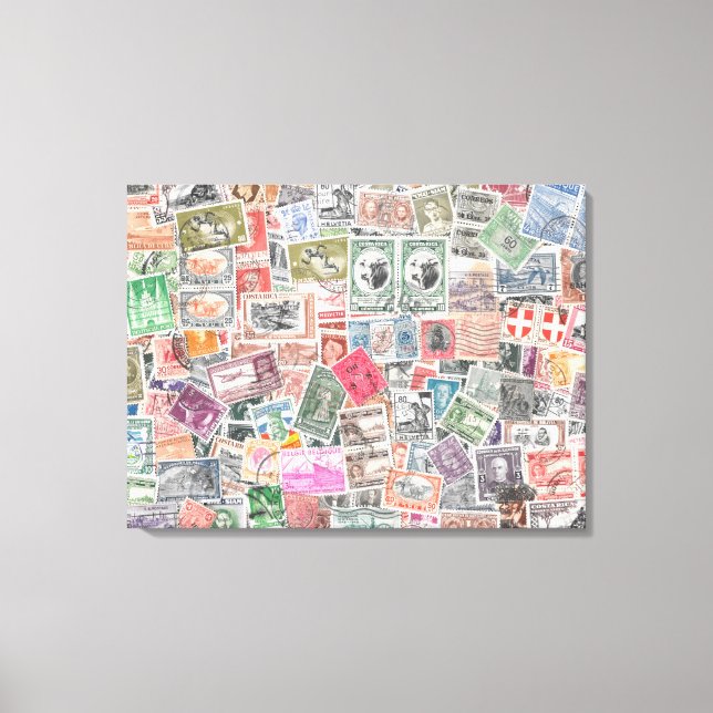 Estampillas de todo el mundo, arte único de tela (Anverso)