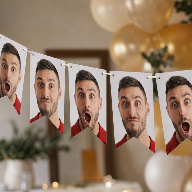 Estandarte de banderines de fiesta | Guirnalda de  (Custom photo party bunting banner for birthdays, selfies, face cutouts, and fun decor.)