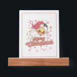 Estante Para Fotos Merry Christmas Retro Typography Santa Gorra Rosa<br><div class="desc">Feliz Navidad,  tipografía retro rosa con un Santa Claus con un gorra rosa.</div>