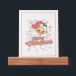 Estante Para Fotos Merry Christmas Retro Typography Santa Gorra Rosa<br><div class="desc">Feliz Navidad,  tipografía retro rosa con un Santa Claus con un gorra rosa.</div>