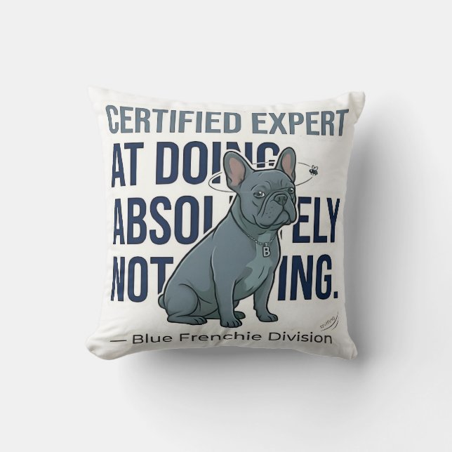 Estatua de Bulldog Francés Azul Almohada Decorativ (Anverso)