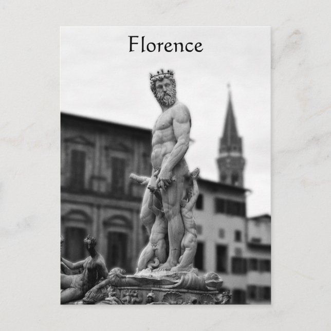 Estatua de Neptuno, Florencia, Italia, postal (Anverso)