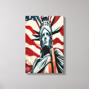 Estatua moderna de la libertad con arte de bandera