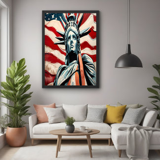 Estatua moderna de la libertad con arte de bandera