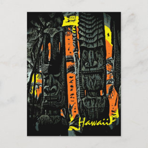 Estatuas de tiki atardecer hawaiano postal persona