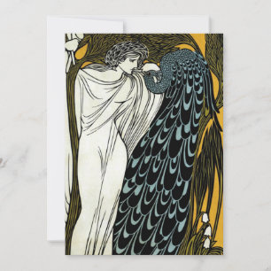 Este beso de Art Nouveau vintage, mujer con pavo r