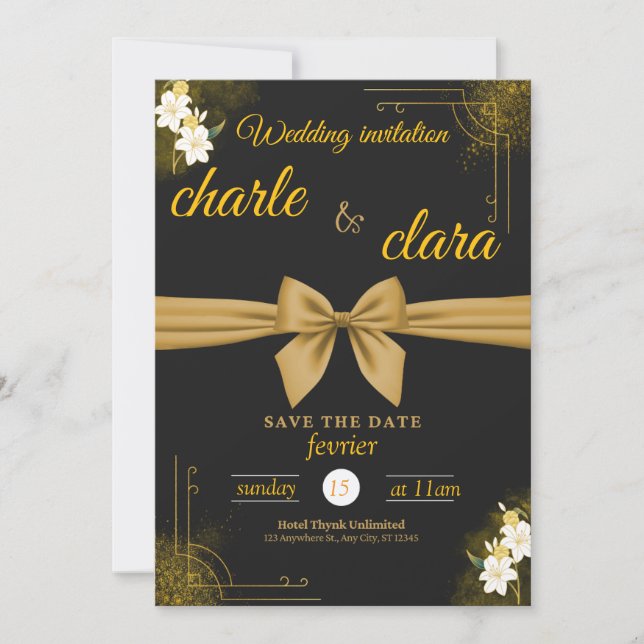 Este diseño de invitación a la boda con negro y or (Anverso)