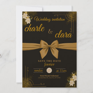 Este diseño de invitación a la boda con negro y or