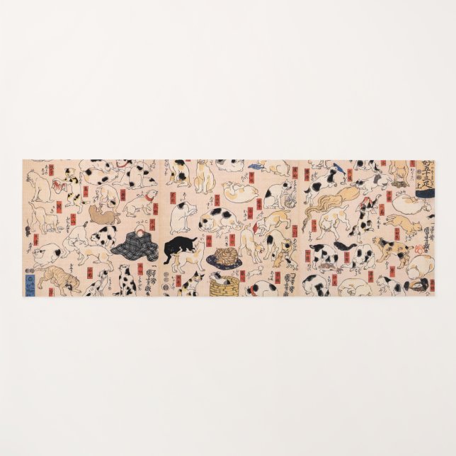 Esterilla De Yoga 其のまま地口猫飼好五十三疋, gatos del 国芳, Kuniyoshi, Ukiyo-e (Anverso (horizontal))