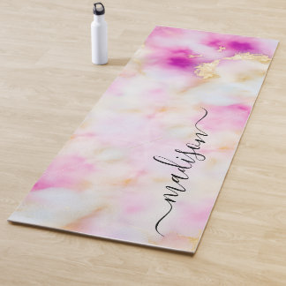 Esterilla De Yoga Abstracto femenino acuarela rosa dorado nombre per