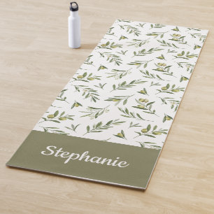 Esterilla De Yoga Aceitunas Verde Salvia Aquarela Nombre Personaliza