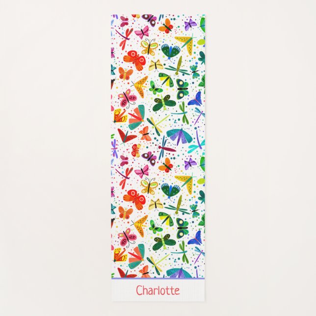 Esterilla De Yoga Acuarela Arcoiris Mariposas Niños Personalizados (Anverso)