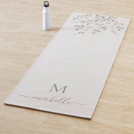 Esterilla De Yoga Acuarela Botánica Personalizada Monograma Gris