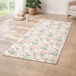Esterilla De Yoga Acuarela de flores silvestres rosadas y verdes