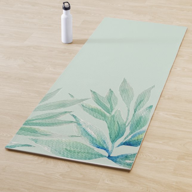 Esterilla De Yoga Acuarela de las plantas oceánicas azules modernas (In situ)