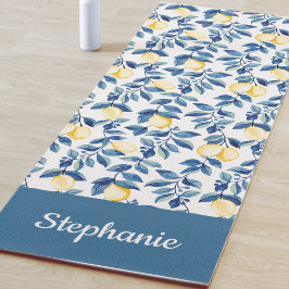 Esterilla De Yoga Acuarela de limón azul con nombre personalizado