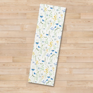 Esterilla De Yoga Acuarela Flor Silvestre Azul Amarillo