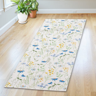 Esterilla De Yoga Acuarela Flor Silvestre Azul Amarillo