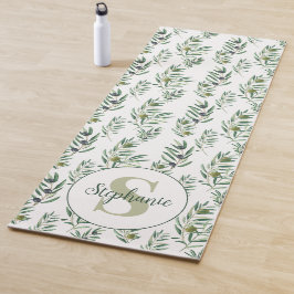 Esterilla De Yoga Acuarela Monograma Nombre Patrón Ramas de Olivo