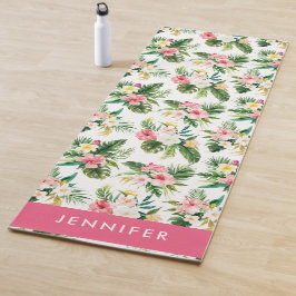 Esterilla De Yoga Acuarela Patrón floral rosa tropical Hibiscus