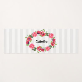 Esterilla De Yoga Acuarela Rojo y Flores Rosa Diseño de Óvalo de Leñ