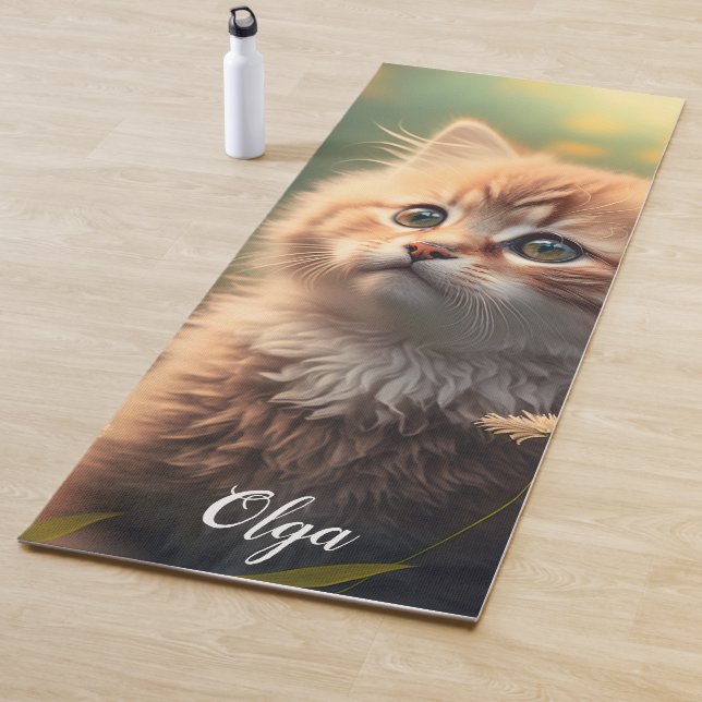 Esterilla De Yoga Adorable Ginger Kitten Fluffy, Personalizable (In situ)