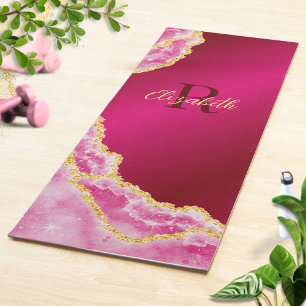 Esterilla De Yoga Agentes monogramados de mármol rosa y dorado