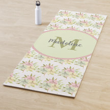 Alfombra de Yoga con Monograma Floral Pastel Acuar