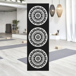 Esterilla De Yoga Alfombra de Yoga de Mandala Floral en Blanco y Neg