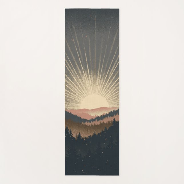 Esterilla De Yoga Amanecer sobre montañas forestales (Anverso)