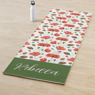 Esterilla De Yoga Amapola Roja Flor Silvestre Acuarela Nombre Person