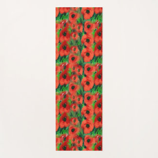 Esterilla De Yoga Amapolas Rojas Apasionadas y Follaje Verde Abstrac