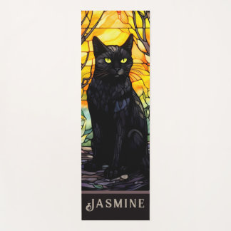 Esterilla De Yoga Amarillo de vidrio manchado de gato negro