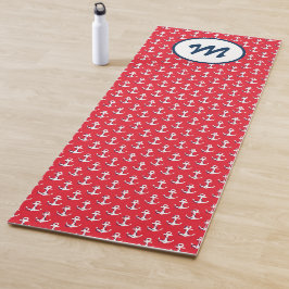 Esterilla De Yoga Anclas Náuticas Yoga Moderno Monograma Rojo Azul