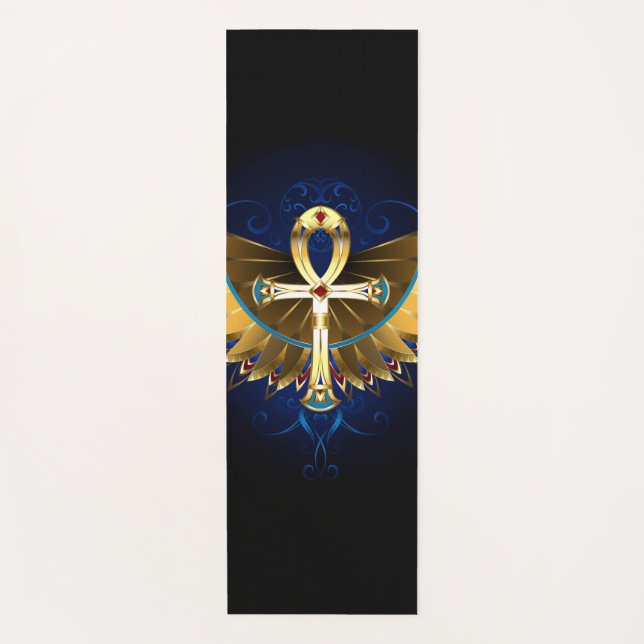 Esterilla De Yoga Ankh de oro con alas (Anverso)